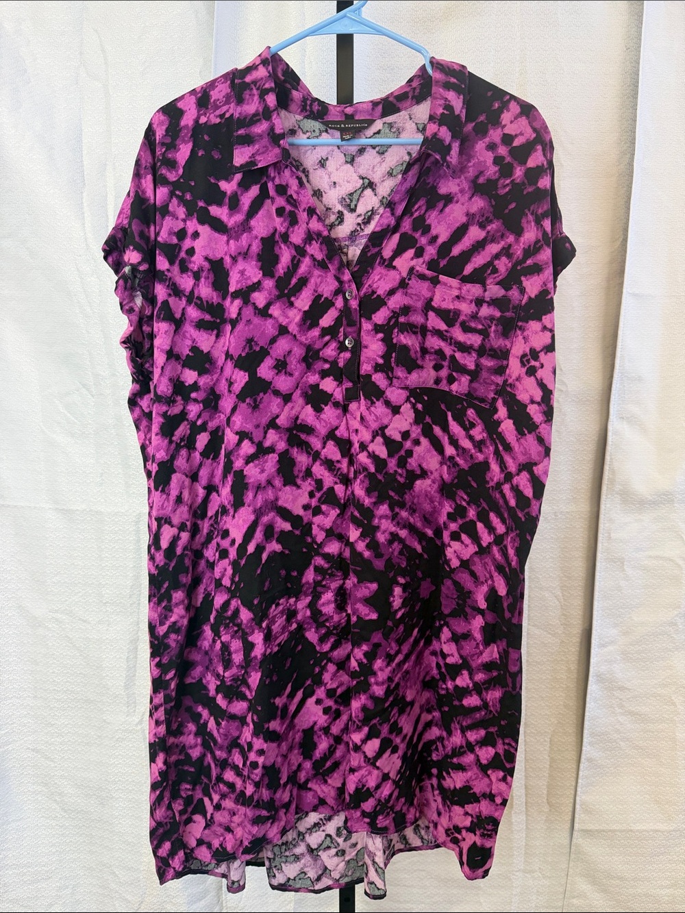 Tie-Dye Button Front Women's Top - Purple/Black Dress